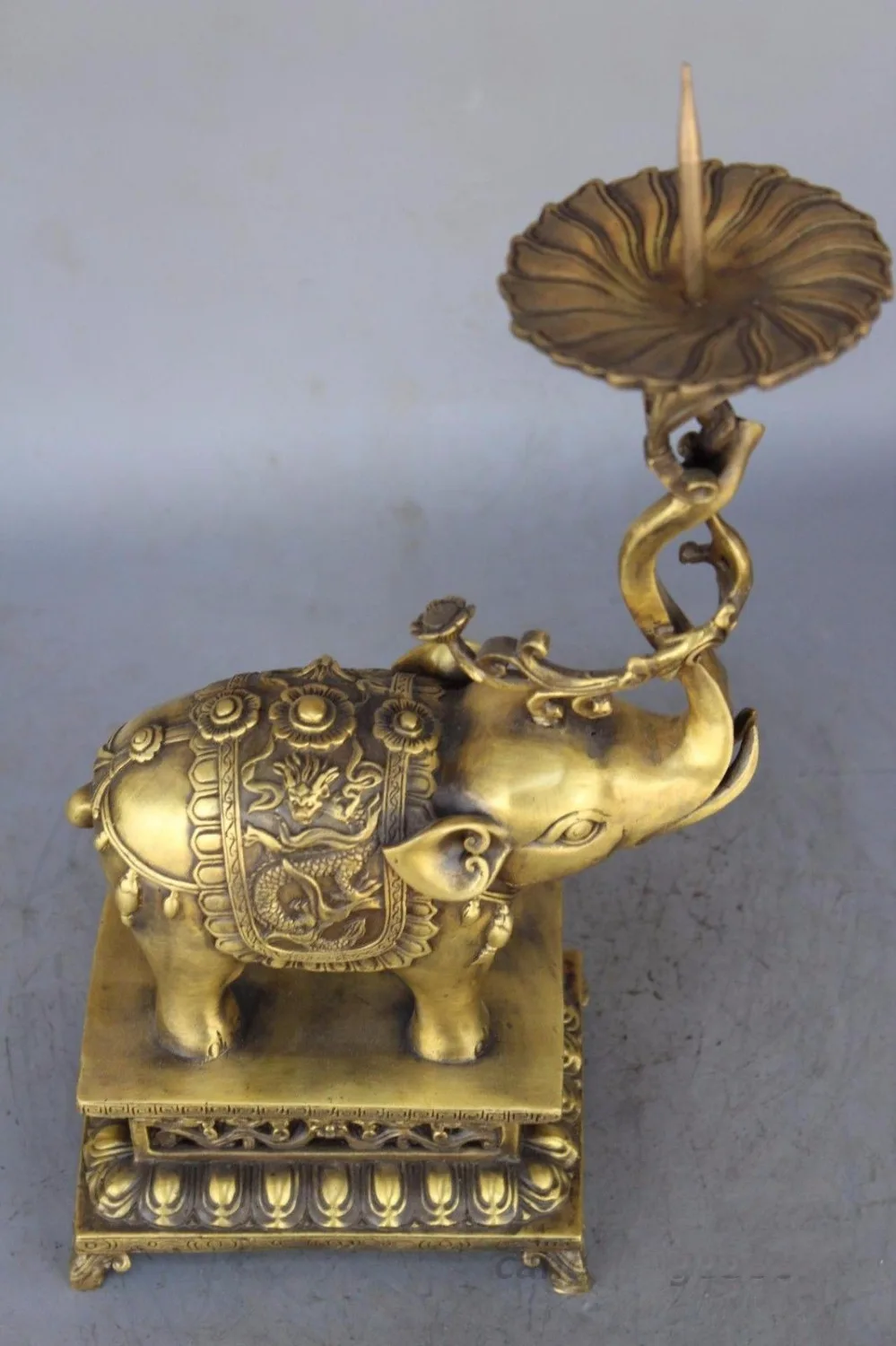 

China Royal Brass Dragon Elephants Statue A pair Candlestick