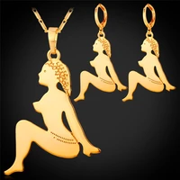 gold color beauty jewelry set for women drop earrings party earing and pendant necklace sets cute figure pe1176