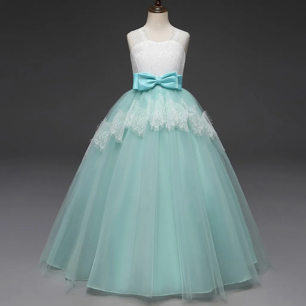 

2019 New Summer Fashion Kids Girl Sleeveless Bowknot Princess Dresses Lace Splicing Formal Gown Party Pretty Tutu Dress