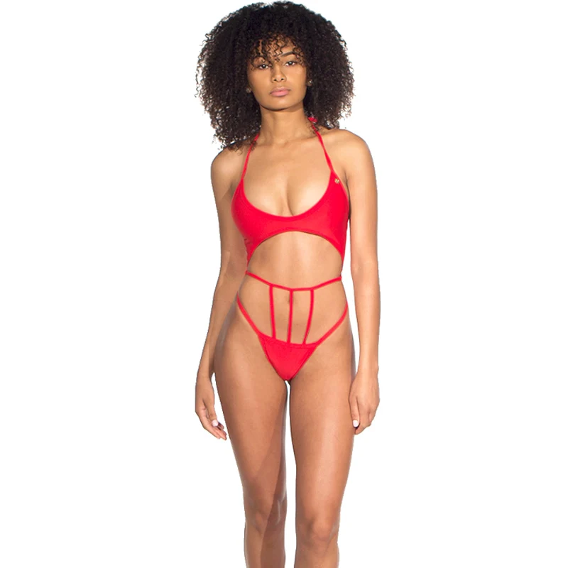 2019 Bikini Set Swimsuit Multi String Halter Triangle Hallow Out Lace up Monokini Sexy High Crotch Cut Thong Women Swimwear |