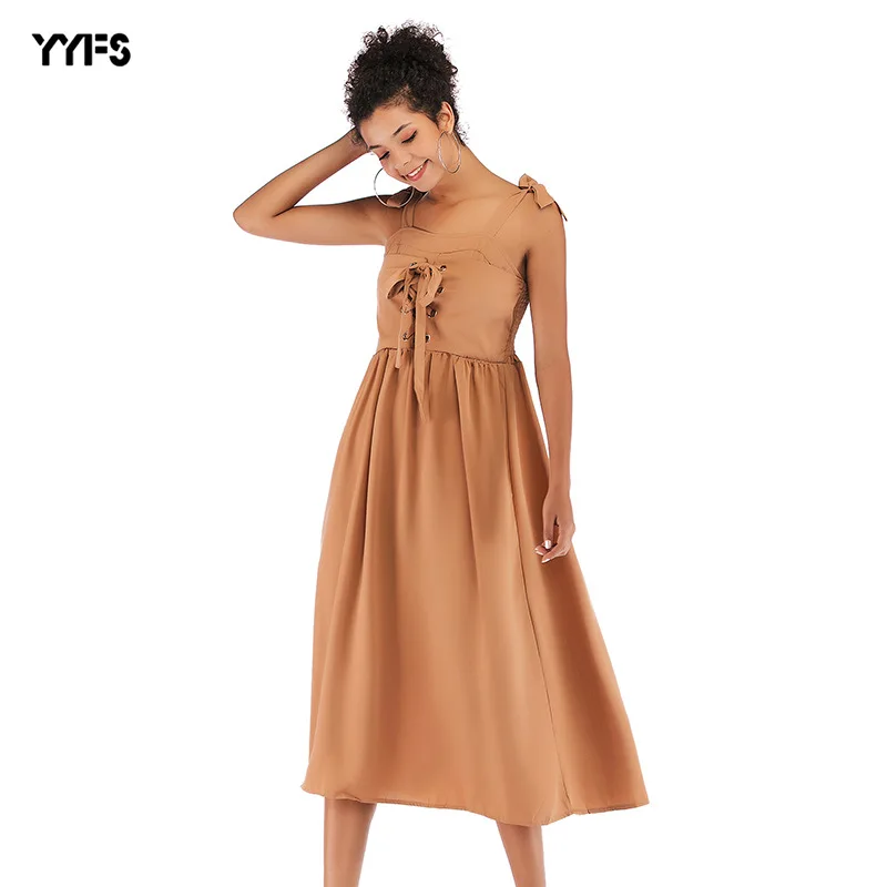 High quality Chiffon dress Sling women Bandage Bow solid robe femme vestidos de fiesta ropa femenina verano moda mujer | Женская одежда