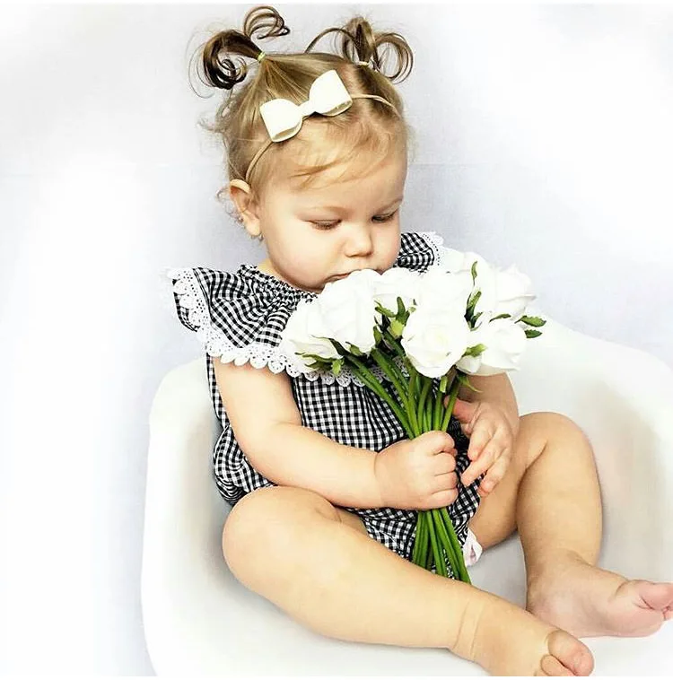 Casual Cotton Kids Jumpsuits And Rompers 2019 Summer Plaid Printed Baby Girls Clothing Laciness Neck Overalls For Children XL29 | Детская