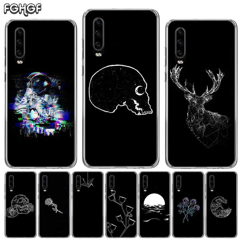 Силиконовый чехол для задней панели Abstract Line Face art dark Huawei P30 P20 Mate 20 10 Pro P10 lite P Smart + Plus