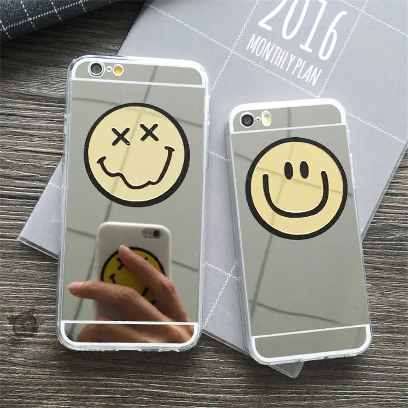Ainike Smile Face Acrylic Mirror Phone Case For iPhone X XR XS MAX 8Plus 4s 5s SE 6 6S Plus 7 7plus Lovely Smiling Cover |
