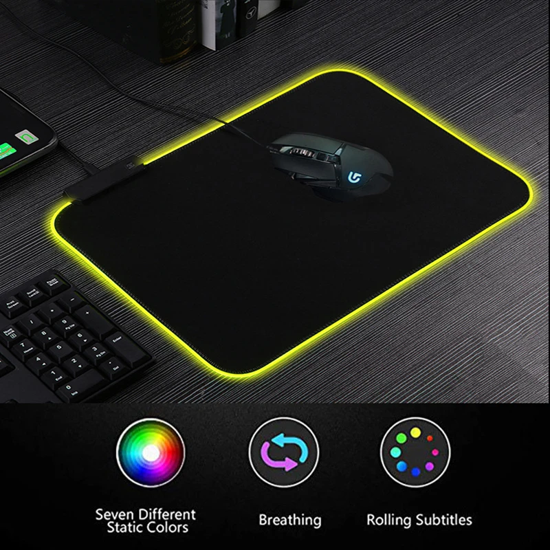 RGB игровой коврик для мыши резиновый цветной светодиодный светильник ПК