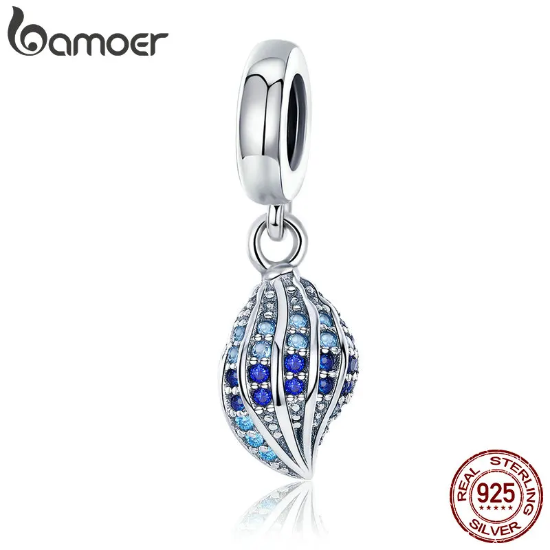 BAMOER, 925 пробы, серебряный, песнь раковины, голубой, CZ Кристалл, подвеска, подходит для женщин, браслет, сделай сам, для изготовления ювелирных изделий SCC707