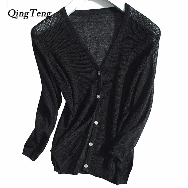 Summer Female Cardigan Big Size Thin Knitted Short Sweater Blusas Sunscreen High Grade Women V Neck Knitwear Transparent |