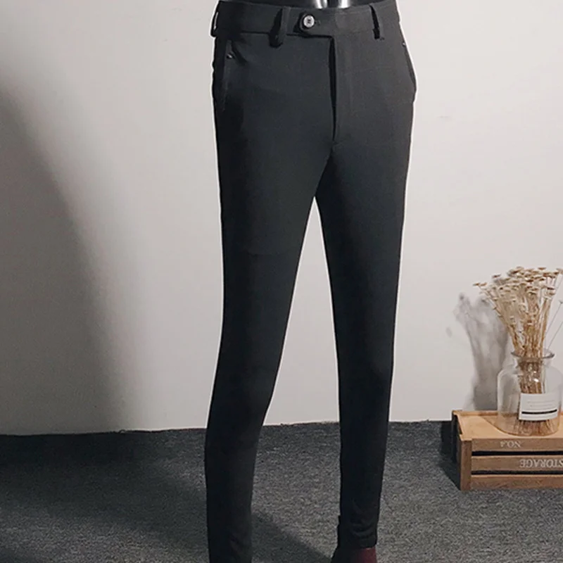 Черный Helisopus платье брюки для мужчин сплошной цвет Slim Fit Мужской Social Бизнес повседневные обтягивающие брюки - Цвет: Черный