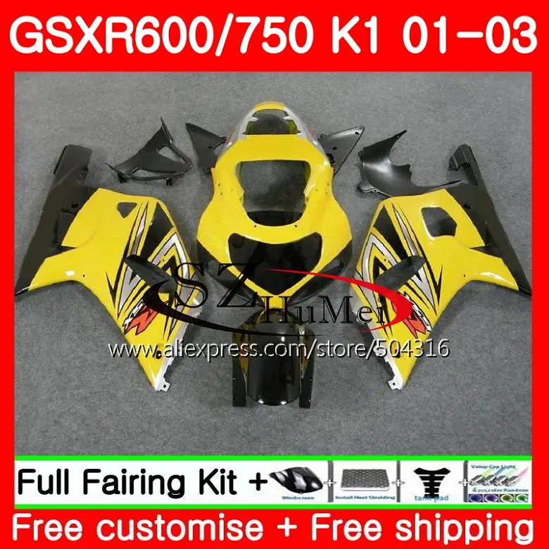 

Body For SUZUKI GSX-R600 GSXR 600 GSXR 750 01 03 GSX-R750 29SH15 K1 GSXR750 01 02 03 GSXR600 2001 2002 2003 Stock yellow Fairing