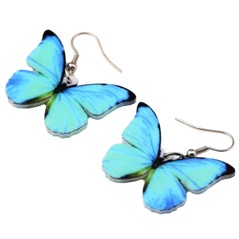 Женские акриловые серьги подвески Bonsny крупные бабочки Morpho Menelaus модные
