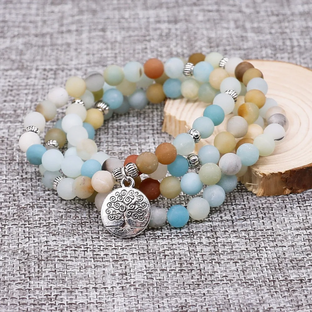 

Bracelet Round Beads 108 Bead Natural Amazonite Stone Prayer Make Prayer Buddha Yoga Mala Beads Bracelet For Women and Men