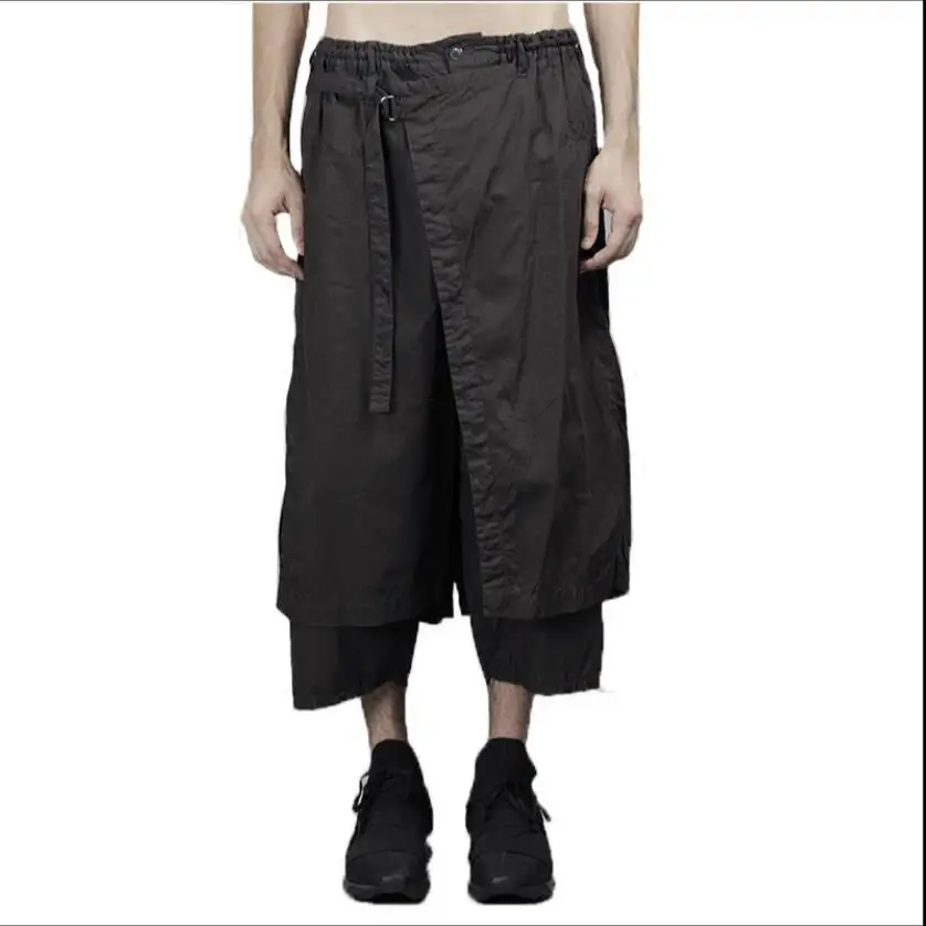 28-46 Men Clothing Pants Double-layer Cropped Trousers Cotton Casual Youth Solid Color 7 Points Pants Skirts Original Korean