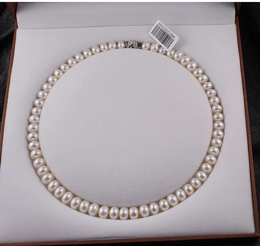 

noble women gift Jewelry Clasp Fine 8-9 mm Real Natural Freshwater Pearl Necklace long 45cm