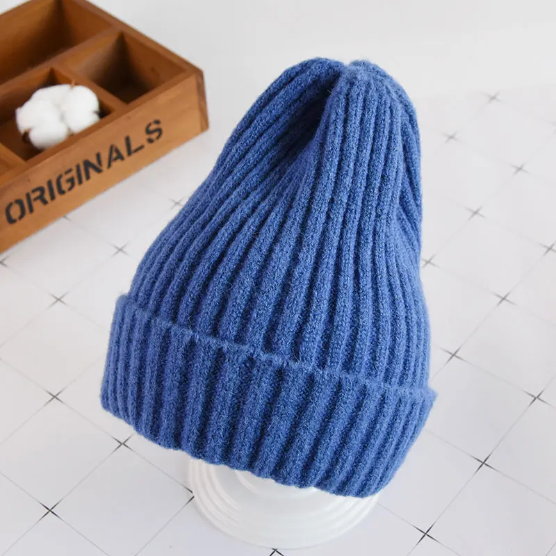 Denim Blue Вязаный для новорожденных шляпа для маленьких девочек и мальчиков, милые зимние шапки для девочек, теплые толстые шапки, Детские шапочки, шапка для детей 1-8 лет GH681 - Цвет: Denim Blue
