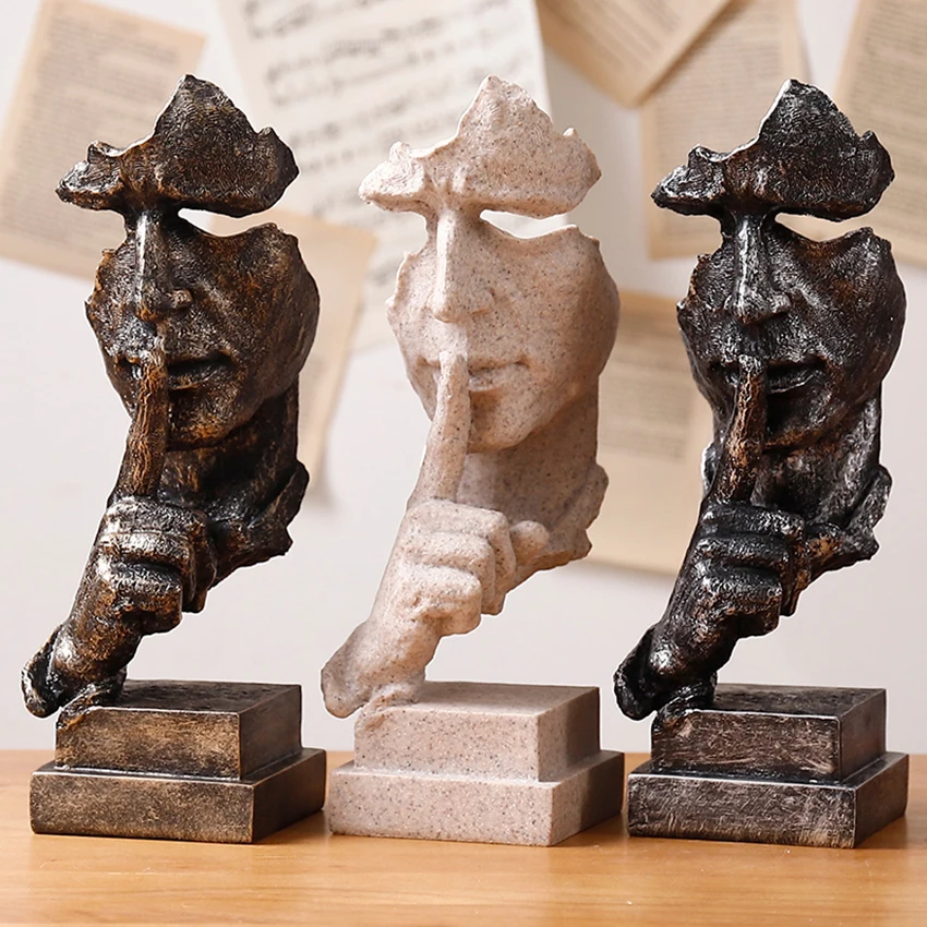 Творческие статуя Тишина Золотой Thinker скульптура декор Изделия из смолы ретро