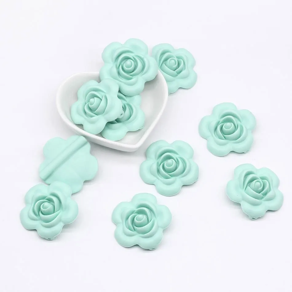 Green 10pc 10 шт. силиконовые бусины без бисероплетения детские товары игрушки для прорезывания зубов Подсолнух Роза звезда Лебедь Корона Силиконовый грызун детский Прорезыватель - Цвет: Green 10pc