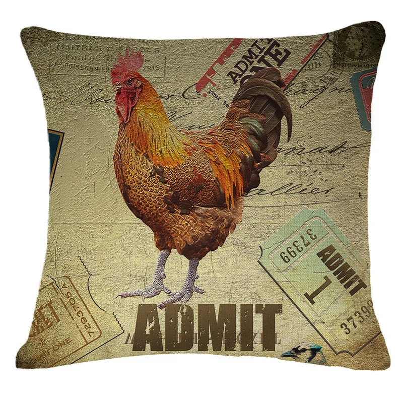 Pillow Cover with Invisible Zipper Vintage Cock Pillowcase for Sofa Rooster Cushion Luxury Gift almofada cojines KDT1897 | Дом и сад