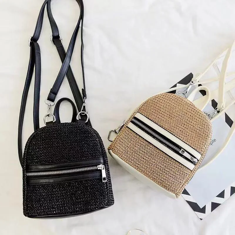 Пляжная соломенная сумка с двойным плечом рюкзак для отдыха многофункциональная