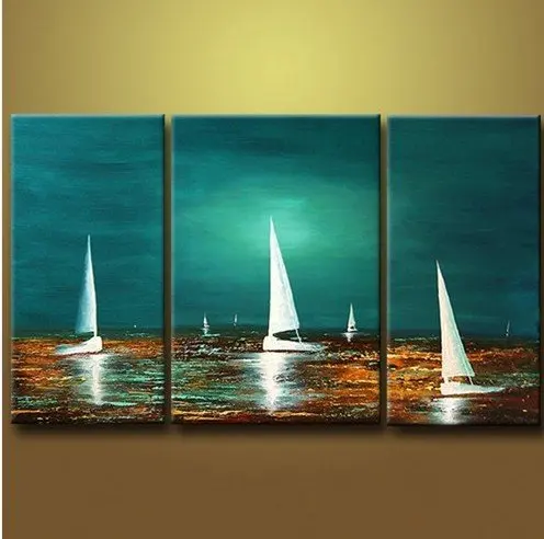 100% ручная роспись Современная картина маслом на кавасе Морской парусник без