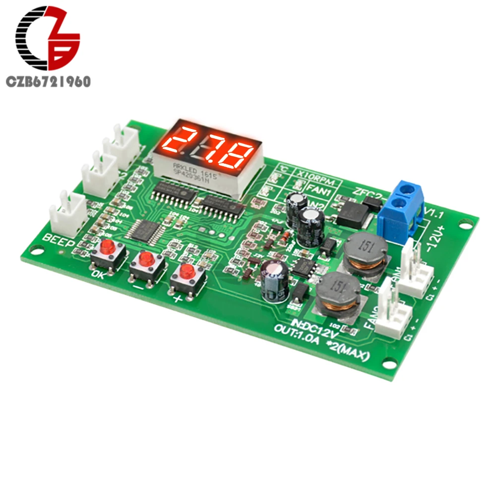 

DC 12V Voltage Regulator 2CH PWM Digital DC Motor Speed Controller Governor Fan Thermostat Temperature Control Switch NTC Sensor