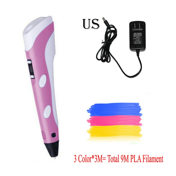 Pink US 9m 3Color Dikale Lapiz 3D печать ручка 2-го поколения Impresora 3D Imprimante Caneta карандаш PLA нити для детей и взрослых DIY подарок на день рождения - Цвет: Pink US 9m 3Color