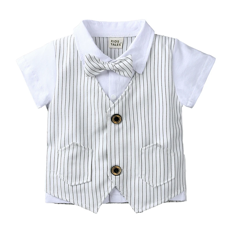 Baby Boy Gentleman Clothes Set Summer Suit For Toddler Striped Shirt with Bow Tie+ Short pants Formal Boys set TZ670 |