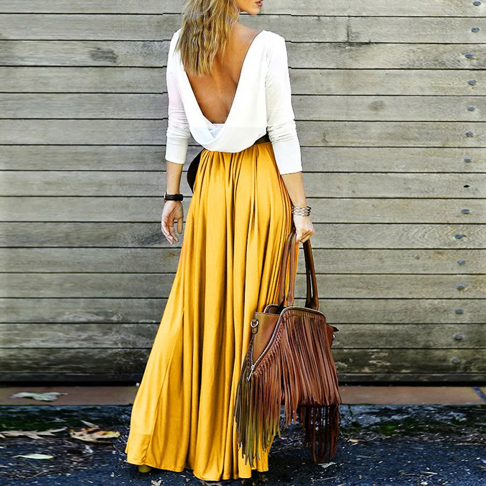 Vestidos 2019 Женские Элегантные платья с высокой талией в пол открытой спиной