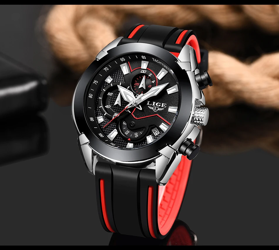 Reloj hombre LIGE модные деловые мужские часы лучший бренд роскошный силиконовый ремешок Спортивные кварцевые часы мужские военные хронограф