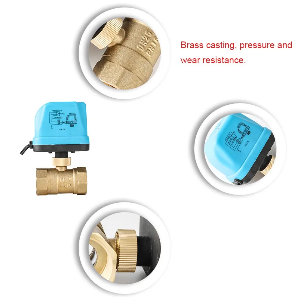 

220V Electric Ball Valve Brass Motorized Two-way Durable Waterproof Switch Type LO88
