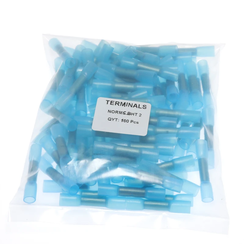 

100pcs Blue BHT2 16-14 AWG 1.5-2.5mm2 Heat Shrinkable Butt Waterproof Connector Splice Butt Heat Shrink Tube Joint and Connector