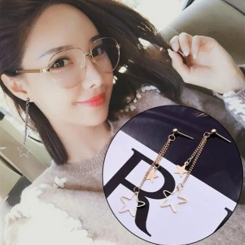 Новинка 2018 прекрасные модные длинные серьги со звездами молодая девушка