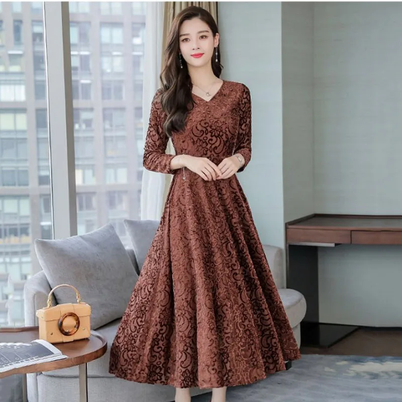 Женское элегантное кружевное платье в богемном стиле уличная одежда теплое с