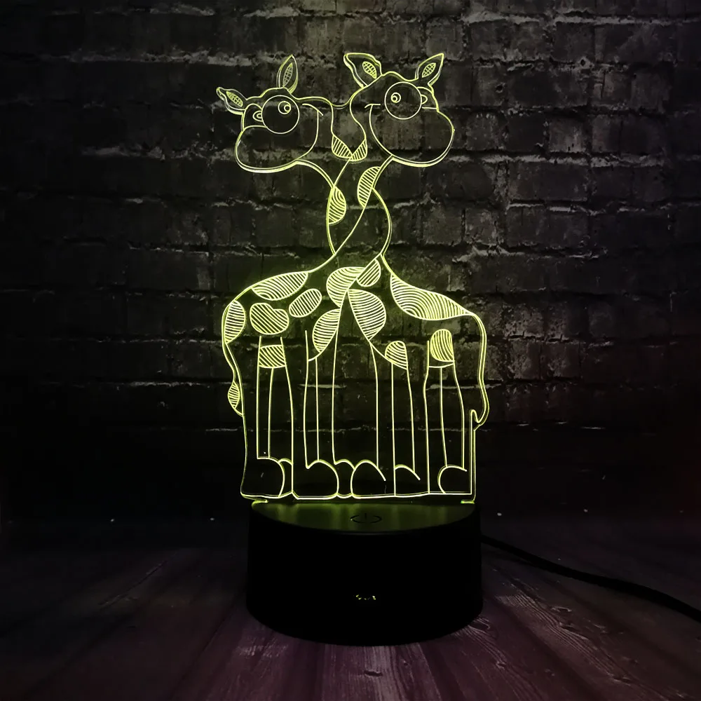 Новый двойной Жираф 3D эффект животных LED 7 цветов USB базовый заряд для детской