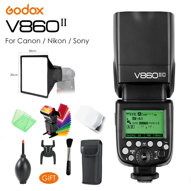 Godox Ving V860II V860IIC / V860IIN V860IIS TTL HSS 1/8000 Вт/литий ионная батарея Speedlite Flash для Canon Nikon Sony DSLR +