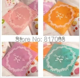 free shipping 50pcs/lot 10X10cm Cookie packaging lace candy color self-adhesive plastic bags for biscuits snack baking package