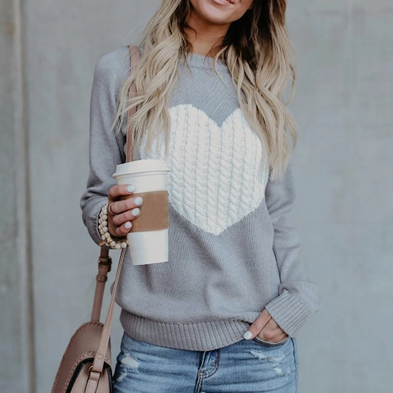 Пуловер женский вязаный с круглым вырезом и длинным рукавом Осень-зима | Женская