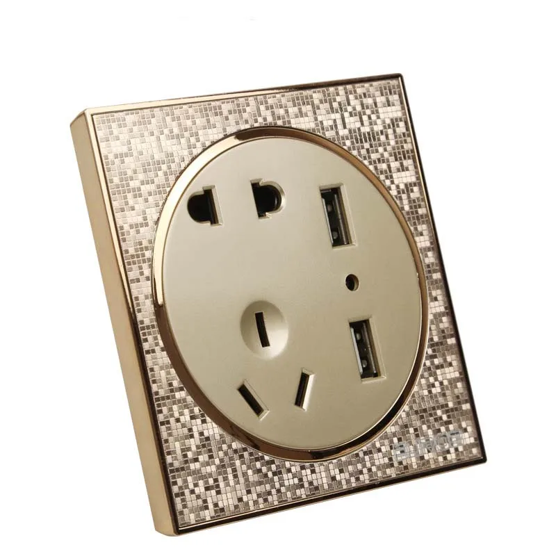 

86 Type Champagne Gold Wall Switch Socket Panel Five Holes + USB Socket Dual USB Socket PC220V 10A