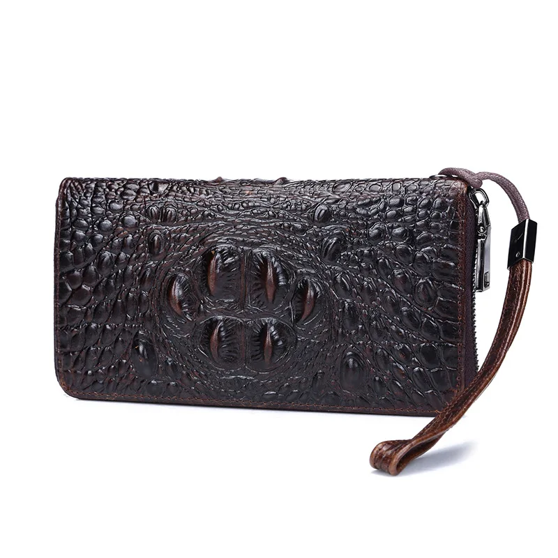 

2021 Brand Design Men Luxury Business Vintage Long Wallet Crocodile Style Genuine Cow Leather Male Purse Men's Clutch Handy Bags