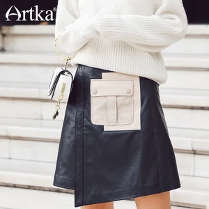 Женская Кожаная мини-юбка ARTKA, зимняя Асимметричная юбка из натуральной шерсти с карманами и высокой талией, JQ17016, 2018
