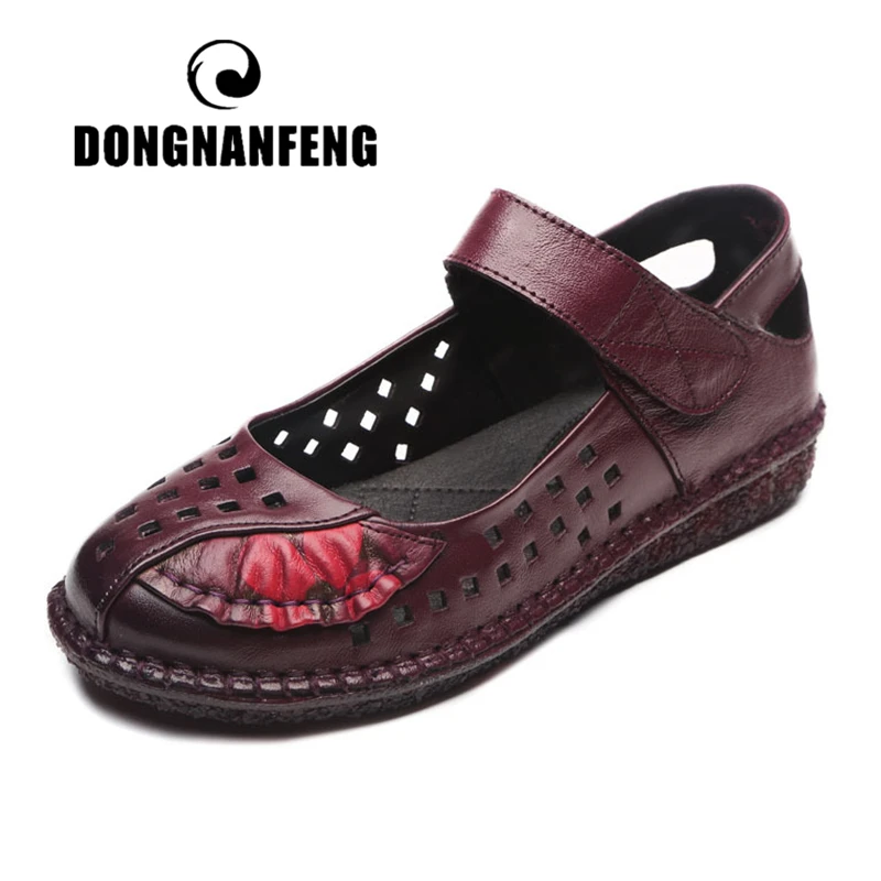 

DONGNANFENG Women Mother Female Ladies Shoes Sandals Cool Beach Summer Cow Genuine Leather Pigskin Hollow Design 35-41 MLD-8315