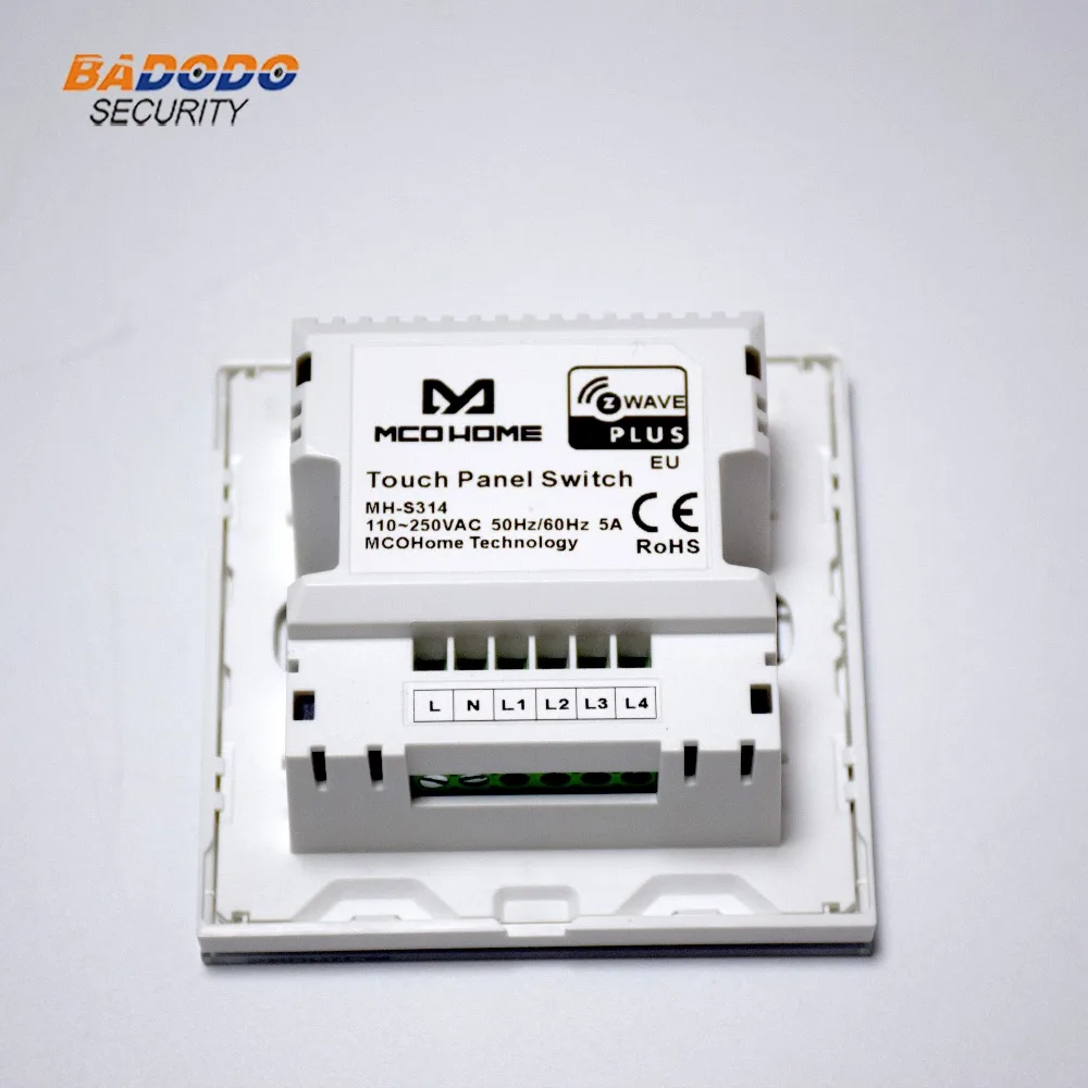 Z Wave Plus MCO дома Стекло сенсорный Панель выключатель питания EU868.42MHz 4 gang на