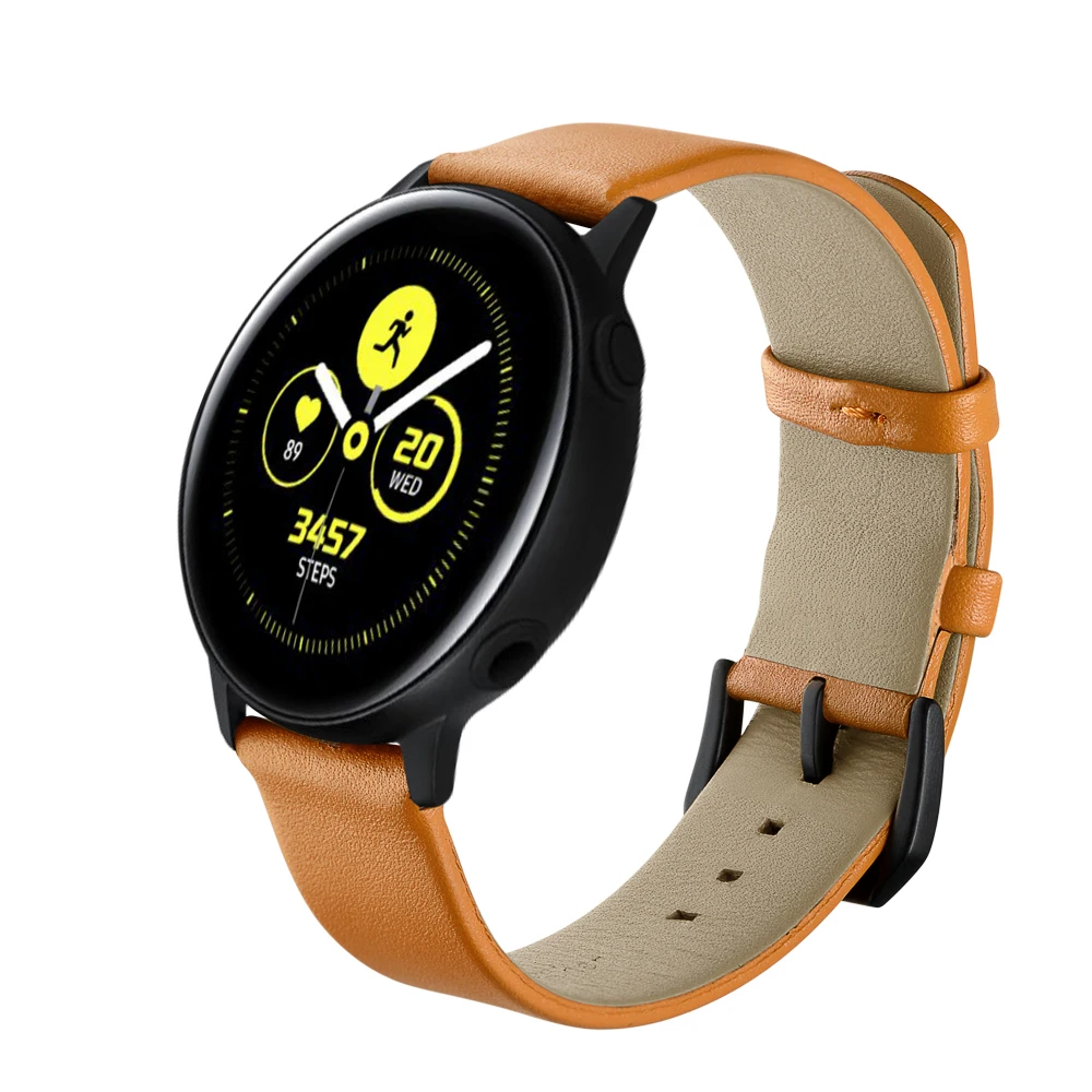 Желтый Простой ремешок для часов из натуральной кожи для samsung Galaxy Watch Active 20 мм для мужчин и женщин спортивный ремешок