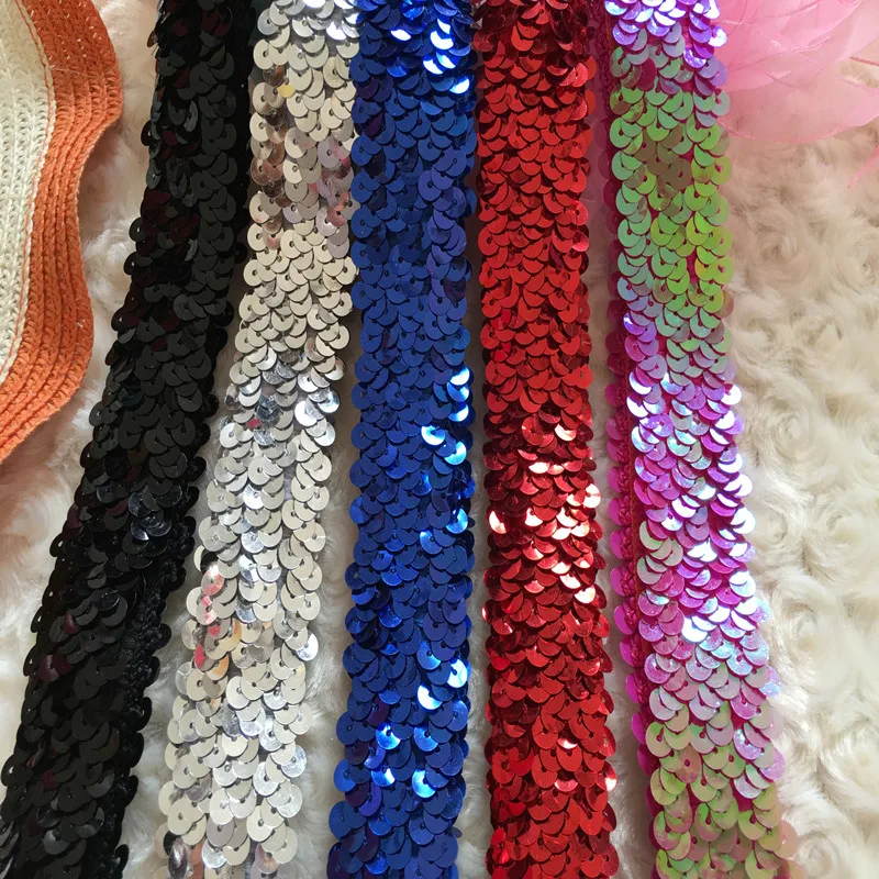 5 ярдов/партия блестящая эластичная кружевная отделка расшитая блестками лента