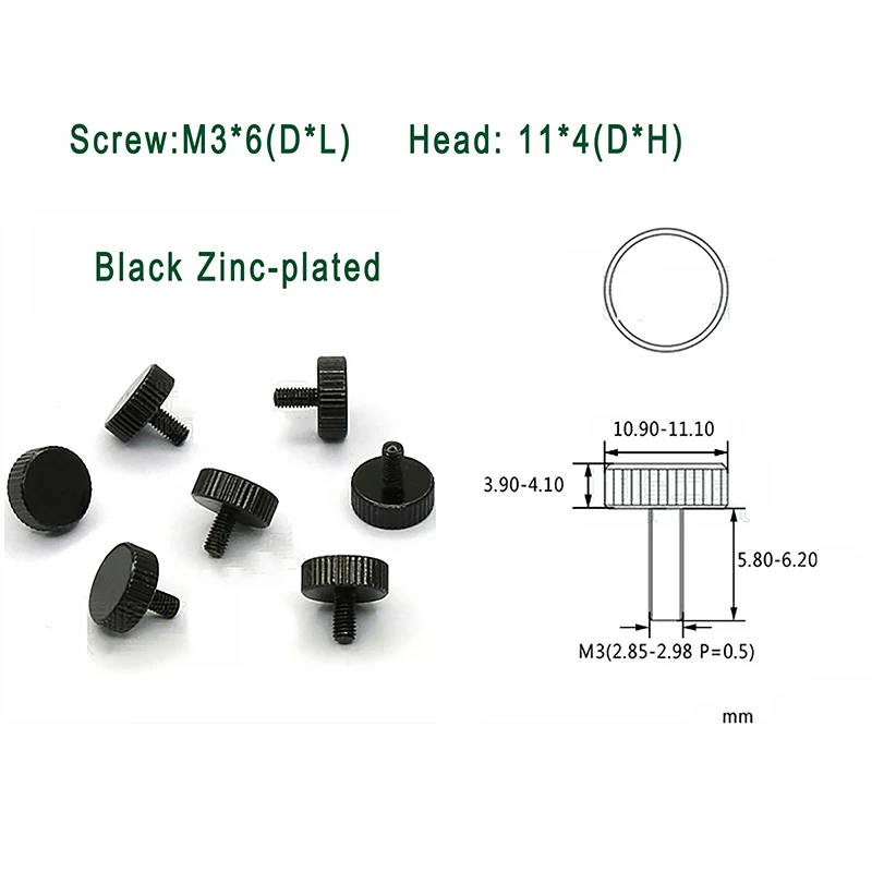 M3x6mm 10 шт. M2.5 M3 M4 нестандартный ручной винт с накатанной головкой цилиндра винты для большого пальца винты для корпуса компьютера Ni-plated черный цинк - Цвет: M3x6mm