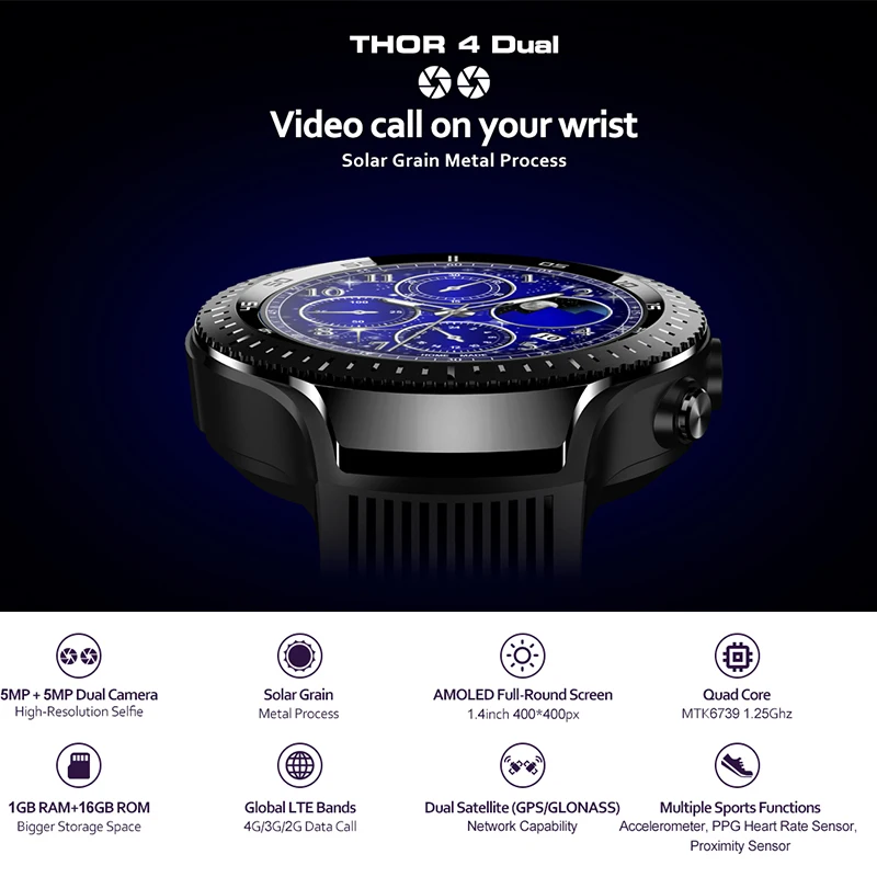 Модные часы Smart Watch zeblaze Thor 4 двойные Смарт-часы 4G Sim gps монитор сердечного ритма 5MP +