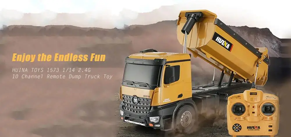 RCtown Huina 1573 RTR 2,4 GHz 10 канальный 1:14 пульт дистанционного управления RC грузовик самосвал саморазряжающийся металлический авто демонстрационный светодиодный светильник RC игрушка