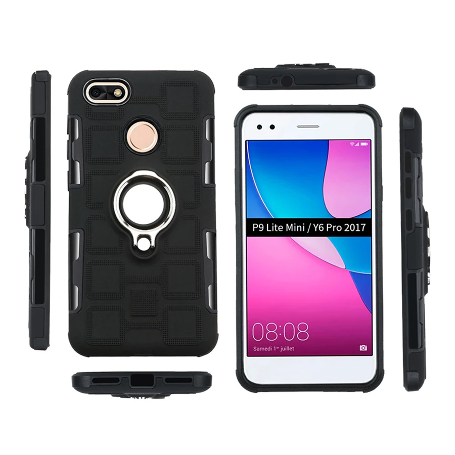 Cover For Huawei P9 Lite Mini Silicone Shockproof Phone Case Y6 Pro 2017 Luxury Armor Back Ring Stand Hard |