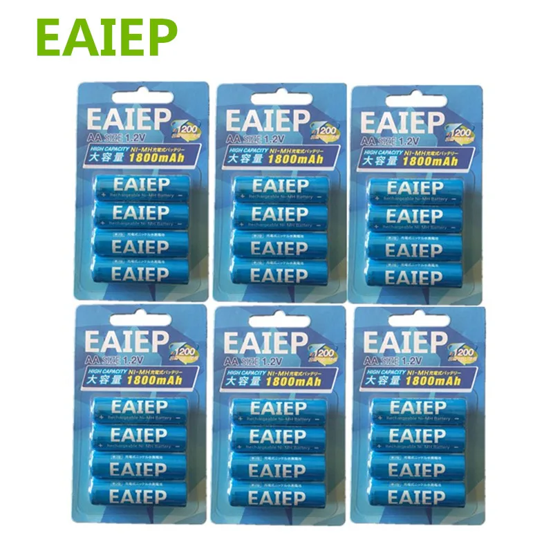24 шт./6 карт EAIEP низкая саморазрядная прочная батарея AA 1 2 в 1800 мАч Ni MH аккумуляторы