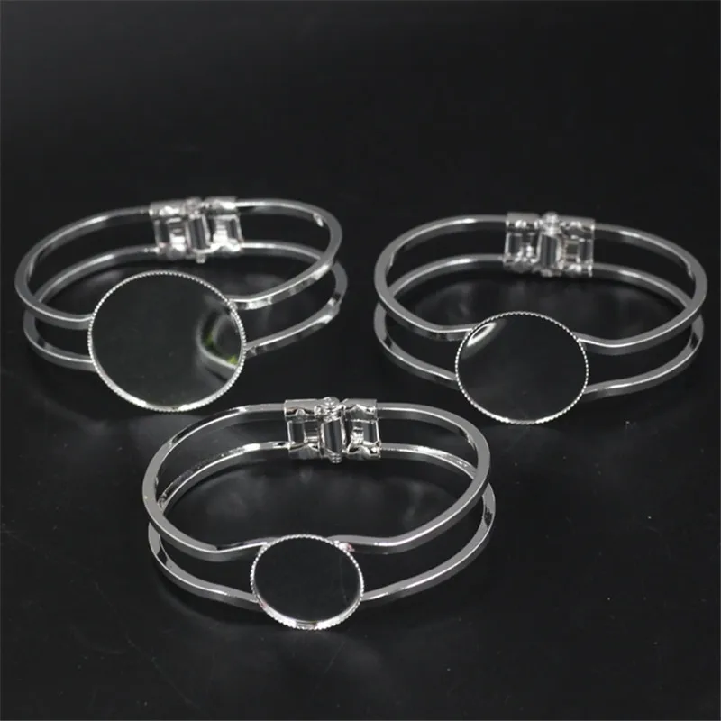 

Silver Plated Cuff Bracelet Settings Cabochon Cameo Bases 20/25/30mm Trays Bezel Blank Base Setting for DIY Bracelet Craft