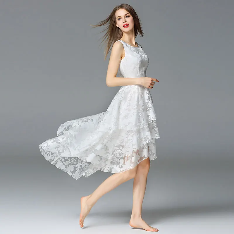 Белое Кружевное летнее платье из органзы с цветочным принтом 2017 Vestidos de Verano